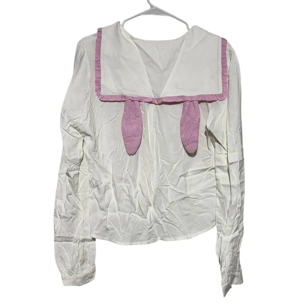 NWT Bunny Ears Sailor Collar Coquette Blouse Size M Pink‎ White Ruffle Bow Twee